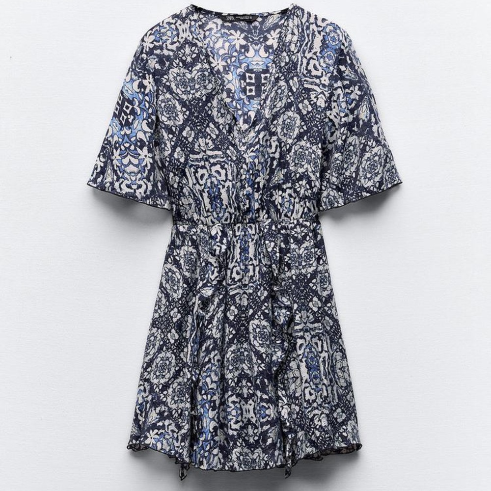 ZARA RUFFLED PRINTED MINI DRESS - Picture 4 of 8